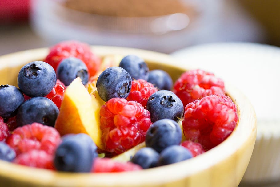 penuh, Mangkok, Sehat, Buah-buahan, blueberry, warna-warni, makanan, foodie, segar, persik