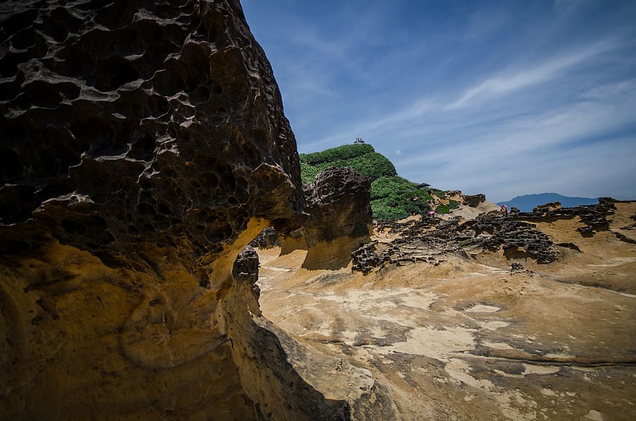 Geoparque Yehliu, rocas naturales, Taiwán, hermosos paisajes naturales, roca - objeto, roca, sólido, formación rocosa, cielo, naturaleza