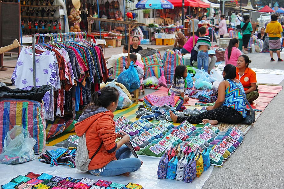 Night, Market, Night Market, Hawker, night, market, vendor, sell, clothes, bags, luang prabang