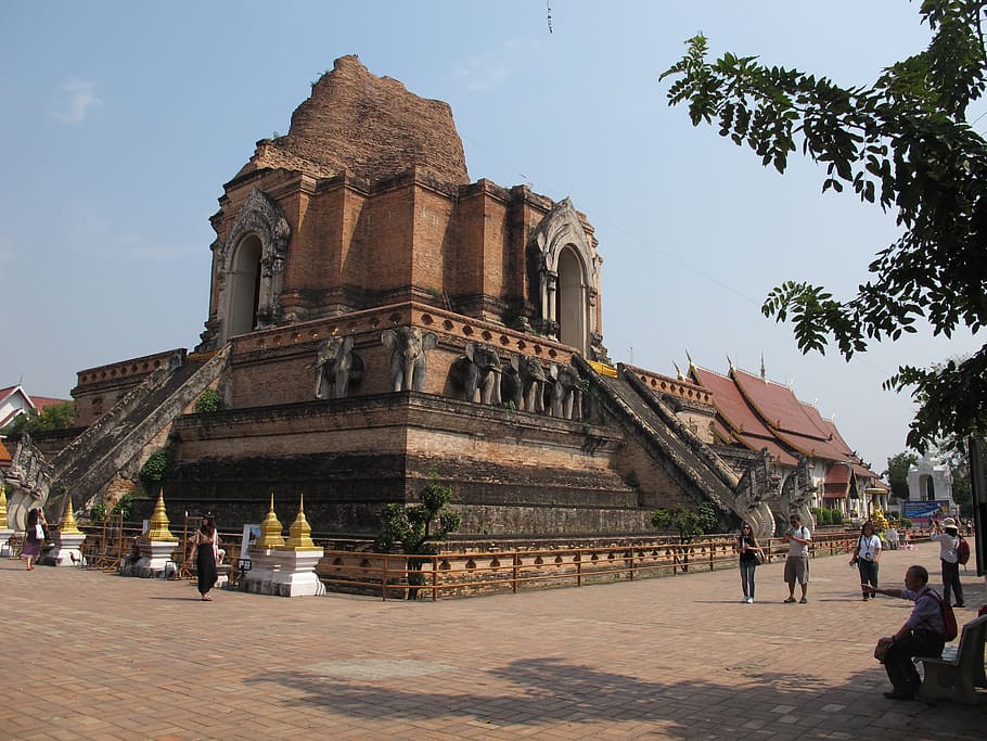 wat chedi luang, thailand, buddhist temple, chiang mai, architecture, built structure, history, sky, belief, the past