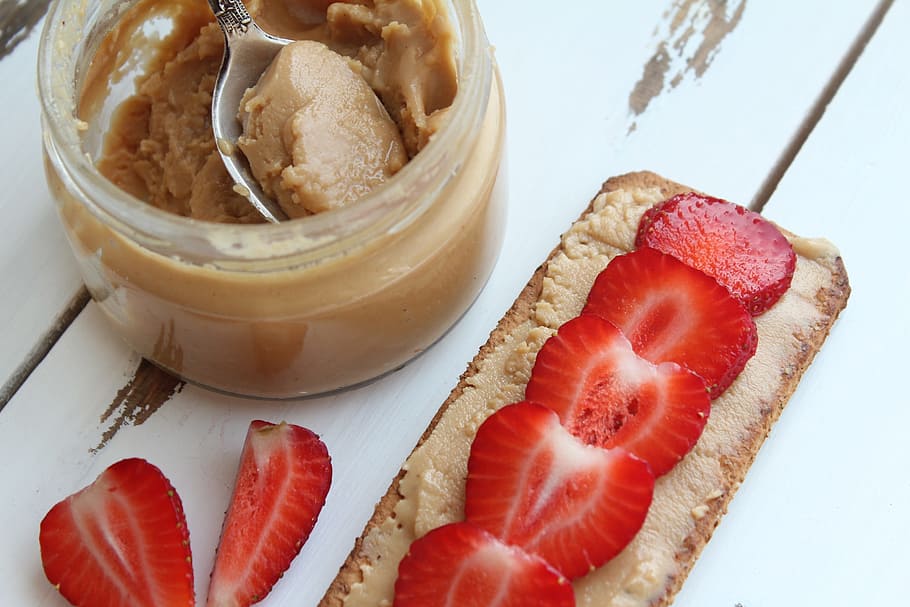 peanut butter, peanuts, oil, strawberry, snack, food, food and drink, freshness, healthy eating, fruit