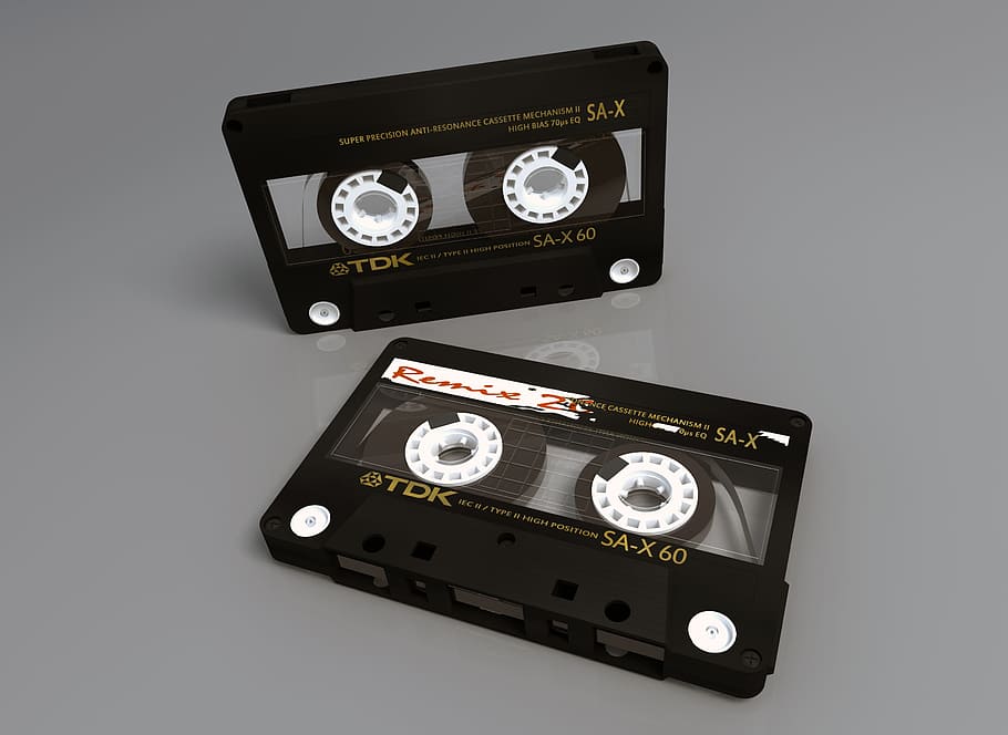 2, 黒, tdk, コンパクト, カセット, k7, プラスチック, 磁気テープ, 3d, 音楽