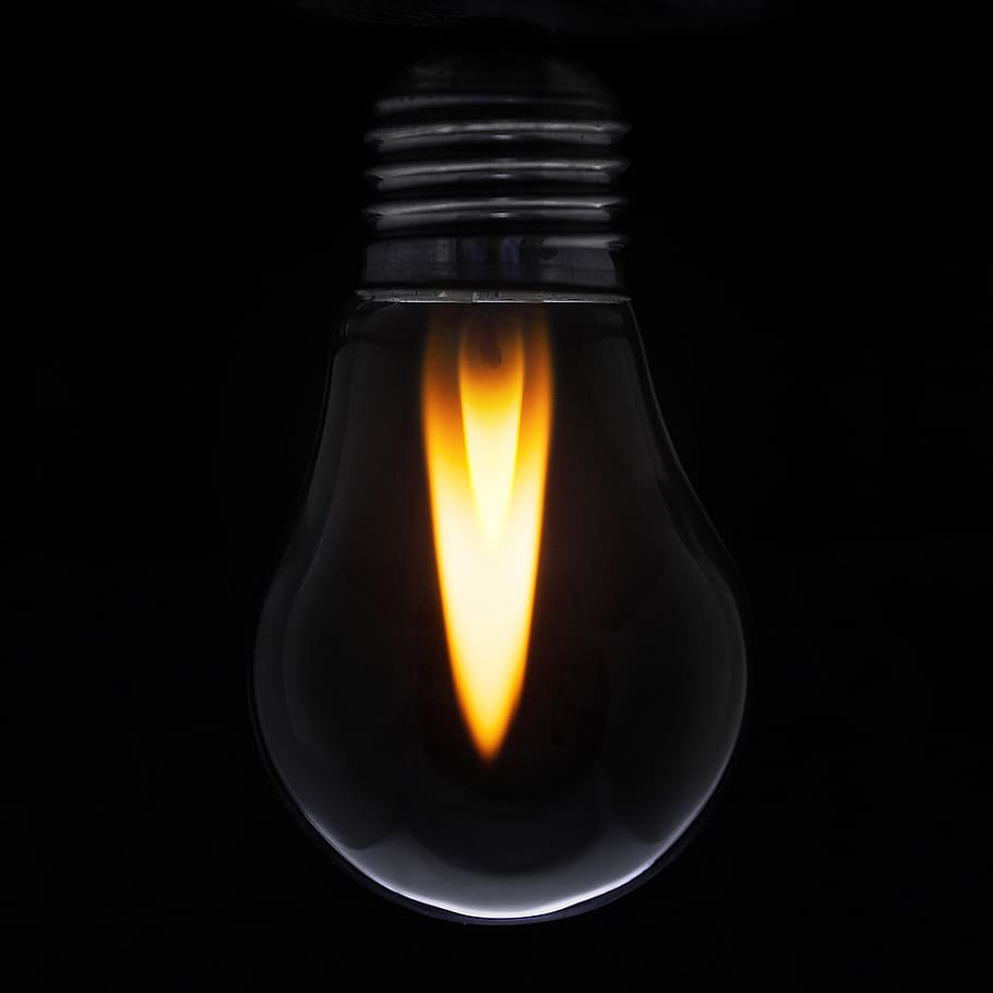 lamp, lighting, inspiration, thought, glass, electricity, lamps, light, black background, fire