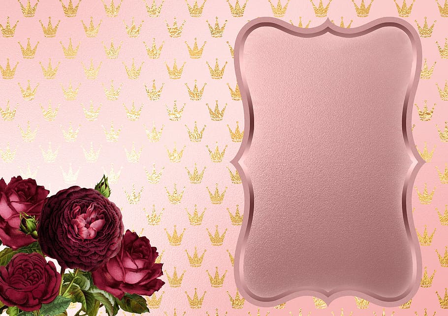 red, rose, gray, photo frame, roses, crowns, gold, background image, frame, flowers