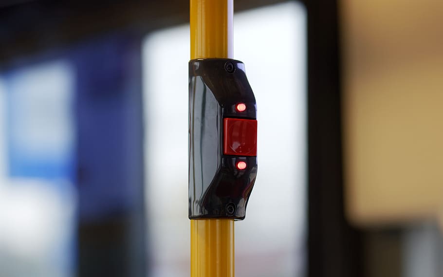 button, red, electric, leds, the bus, interior, order, opening, the doors, design