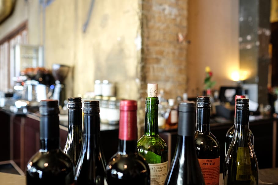 bar, bottles, wine, corks, drink, bokeh, still, bottle, alcohol, refreshment