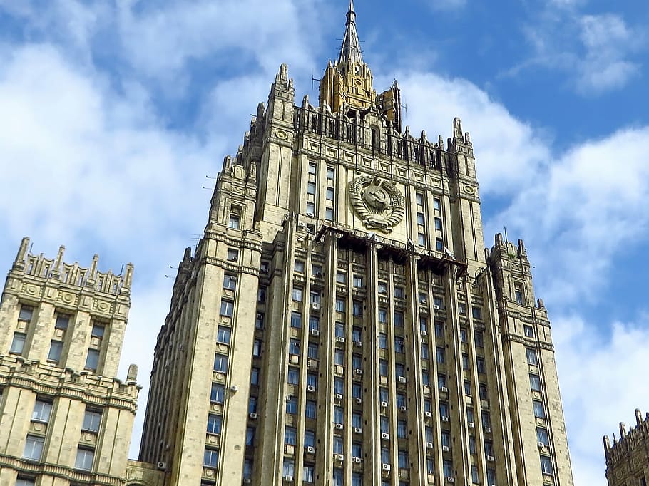 russia, moscow, building, stalinist, architecture, skyscraper, clock, facade, built structure, building exterior