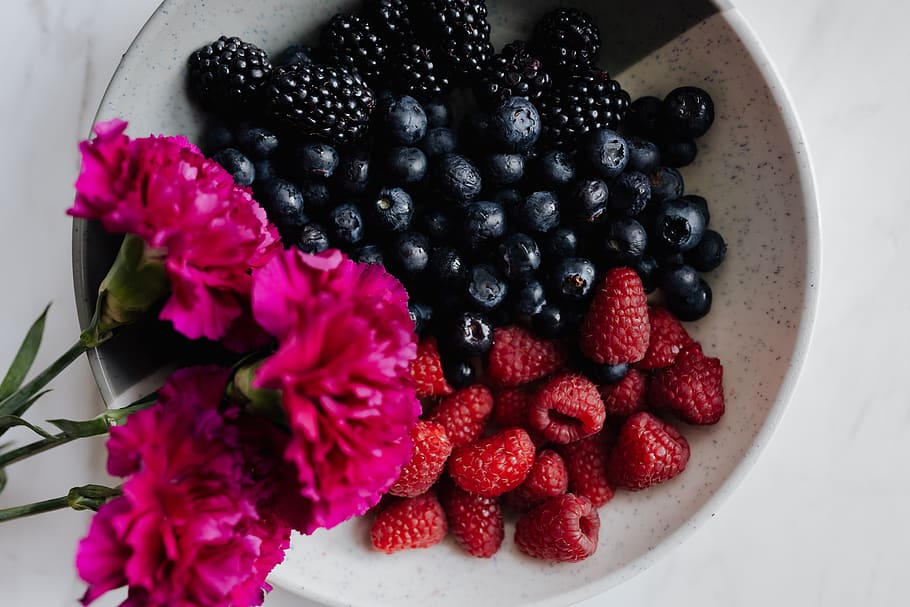 Blackberry, Blueberry, raspberry, buah-buahan, sehat, eco, berry, mangkuk, kesegaran, makanan