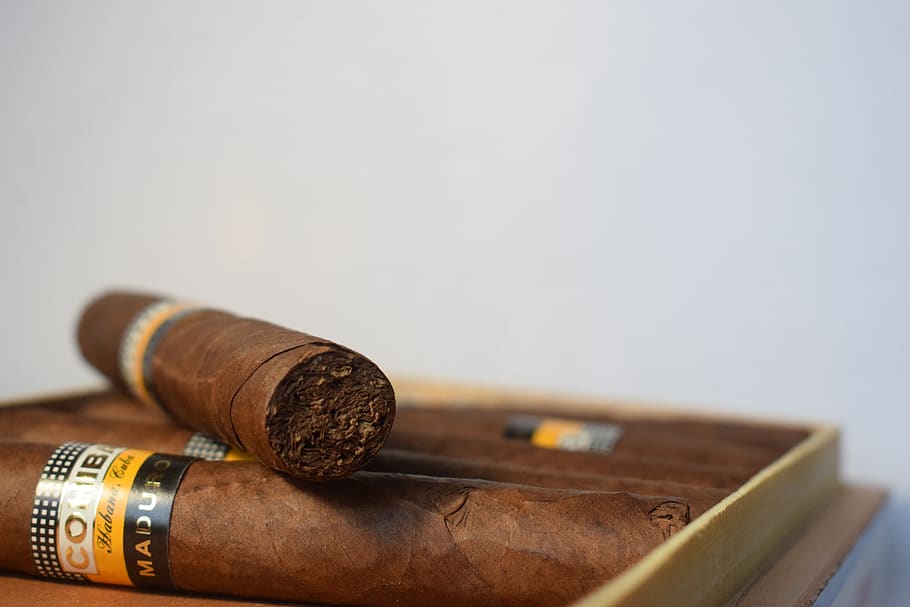 cigar, box, wood, smoke, cigarette, elegant, wooden box, present, gift, smoker