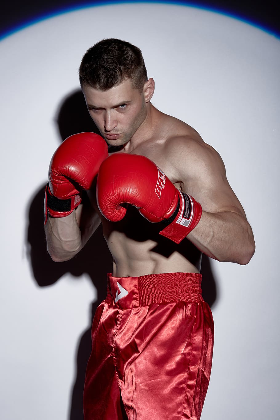 Handsome Muscular Male Boxer Ready To Fight With Boxing Gloves In A Combat  Stance Stock Photo, Picture and Royalty Free Image. Image 30356651.