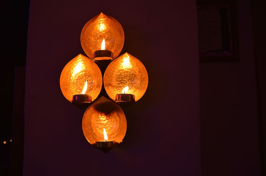 four, wall candle holders, Diwali, Deepavali, Light, Lamps, Oil, diya, india, deepawali