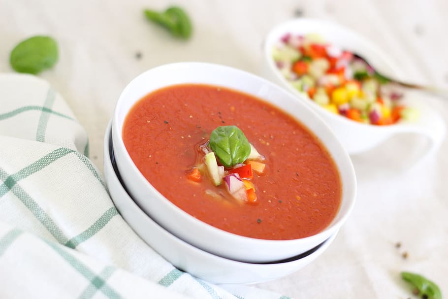 vegetable soup, white, ceramic, bowl, tomatoes, soup, vegetables, healthy, vegetarian, vegan