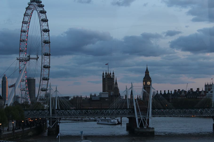 London, Arsitektur, Inggris, westminster, tamasya, big ben, malam, abendstimmung, london eye, thames River