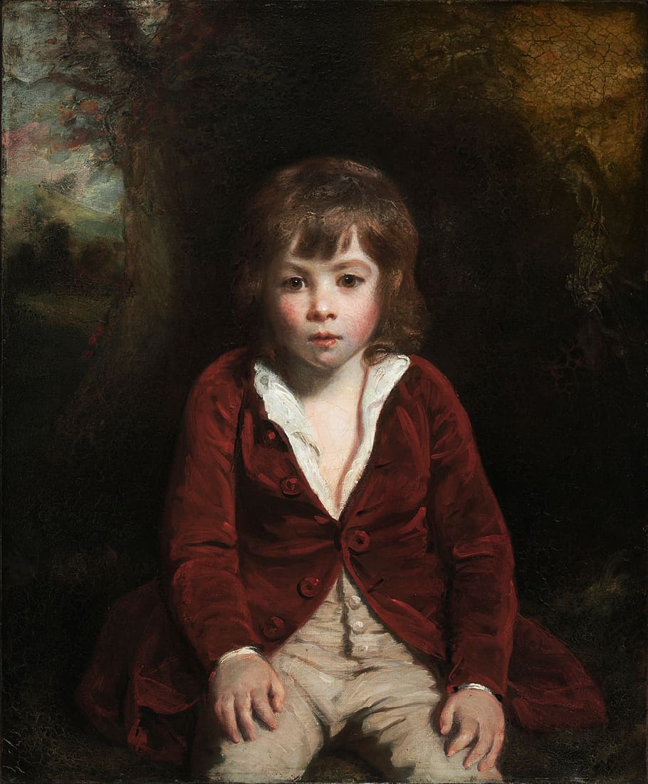 Joshua Reynolds, niño, arte, pintura, óleo sobre lienzo, artístico, retrato, una persona, vista frontal, sentado