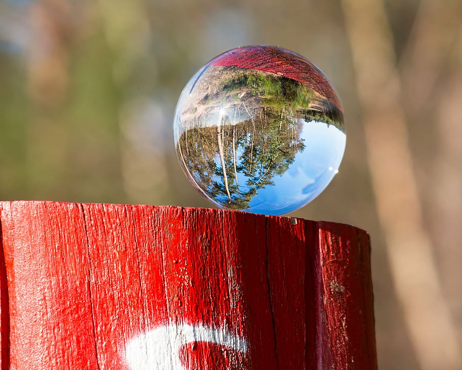 selective, focus photography, glass ball, migratory character, victory trail, wahner pagan, hiking, post, pile, light