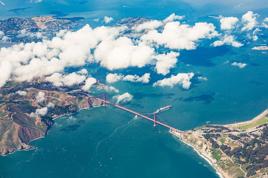 San Francisco, Golden, Gate Bridge, Golden Gate de San Francisco, Golden Gate Bridge, capturado, avión, antena, aviones, arquitectura