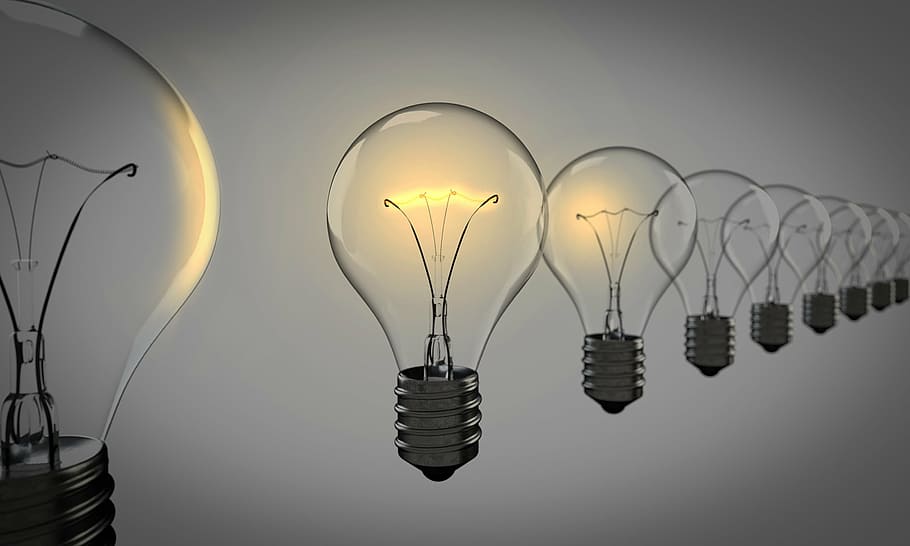 クリア, ナトリウム電球, 白, 背景, 電球, 選択, 成功, 光, グループ, アイデア