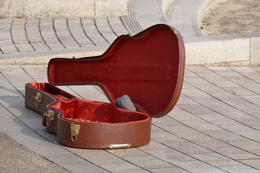 guitar, case, instrument, music, guitarist, outdoors, lifestyle, musical, musician, equipment