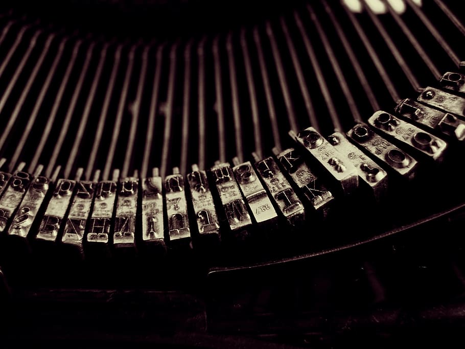 black, metal part lot, typewriter, write, vintage, vintage typewriter, retro, letter, nostalgia, typing