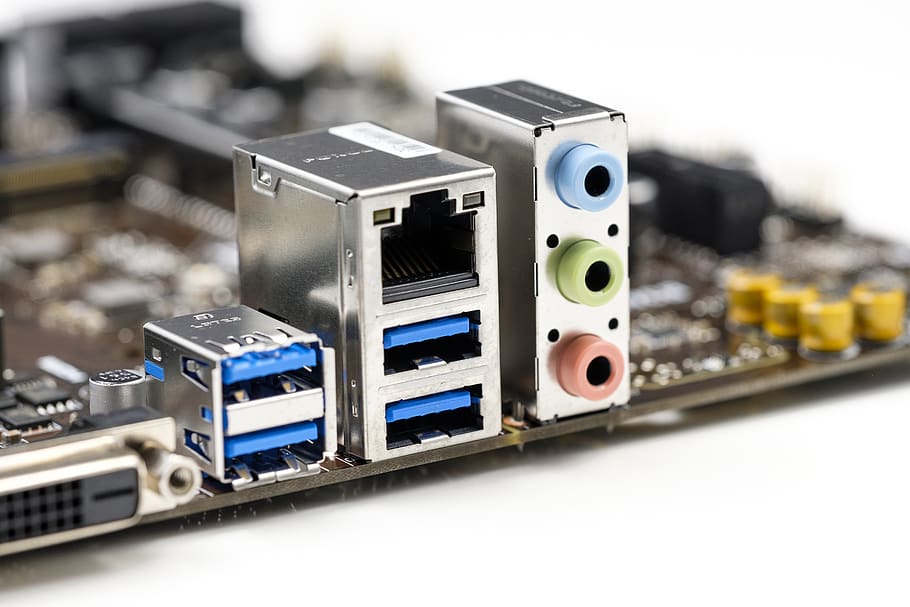 connections, plug connection, connection, usb, network, lan, rj45, jack, audio, motherboard