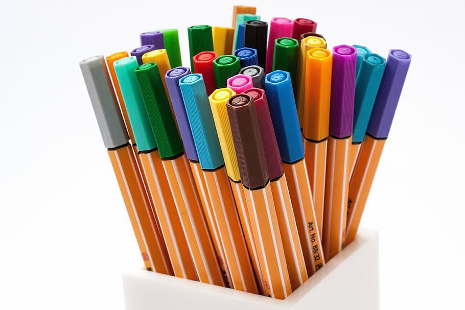 marker pen lot, colored pencils, felt tip pens, color, crayons, pens, colorful, draw, fine liner, quiver