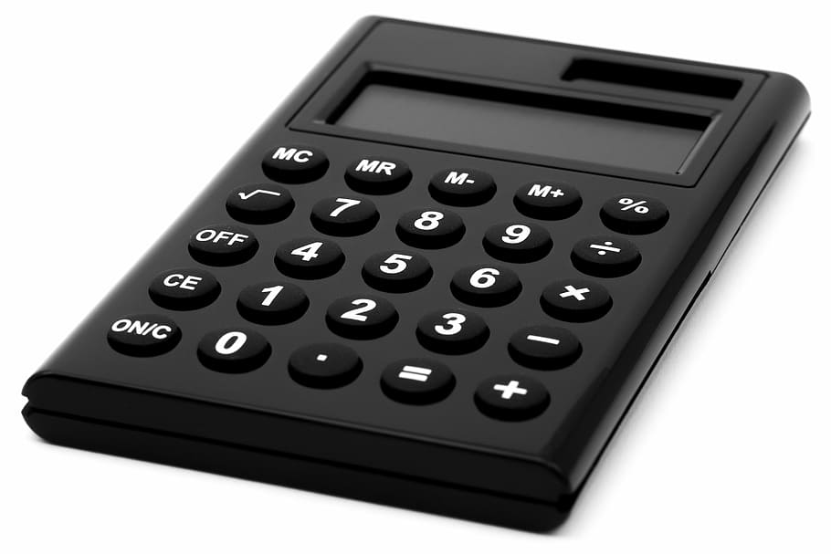 black calculator, calculator, solar calculator, count, how to calculate, business, black, white, b w, black and white