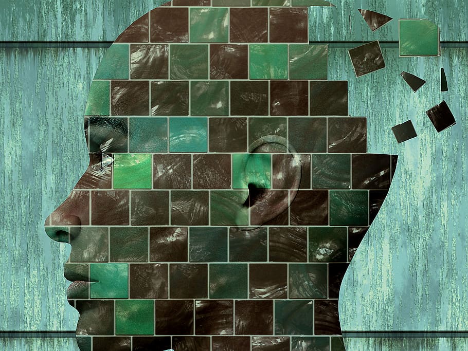 mosaic portrait, human, head, mosaic, portrait, human head, psychology, thoughts, think, perception