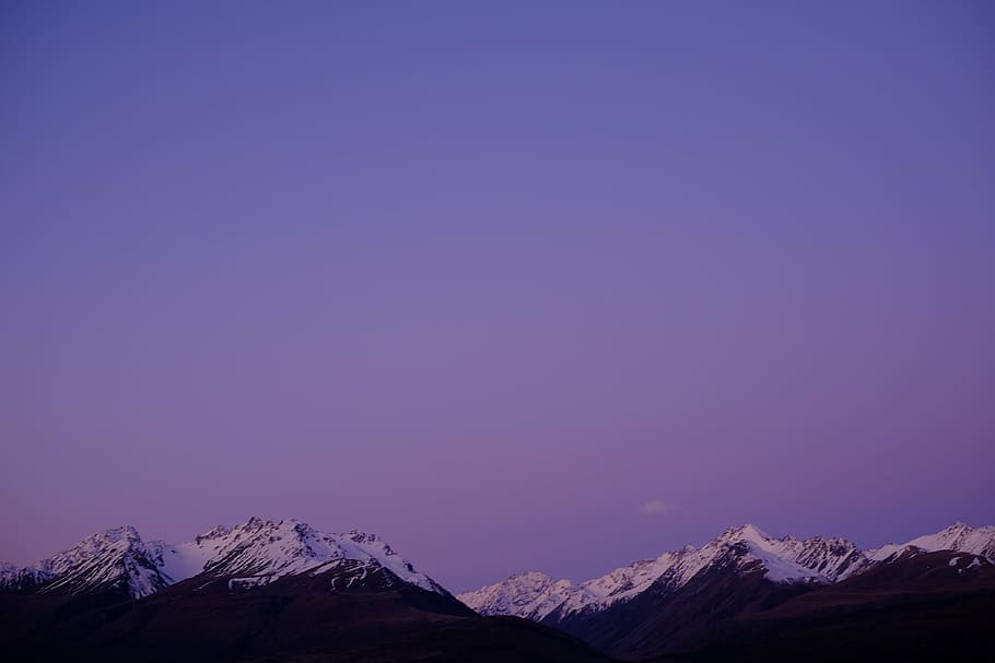 vista, montaña de los Alpes, foto, nevado, montañas, púrpura, cielo, picos, nieve, invierno