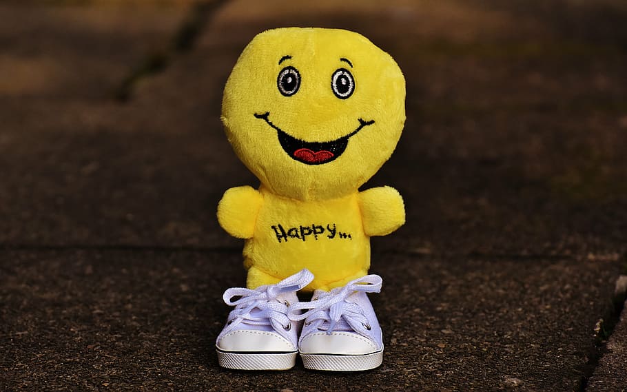 selective, focus photography, happy, plush, toy, shoes, smiley, laugh, sneakers, funny