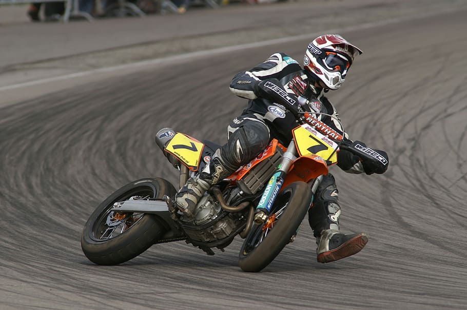 man, riding, motocross dirt bike, bike, supermoto, hurry, race, track, competition, slide
