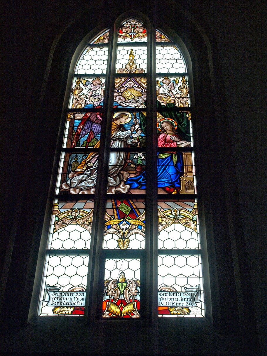ybbs, hl laurentius, parish church, window, lower austria, decor, symbolic, historic, religious, church