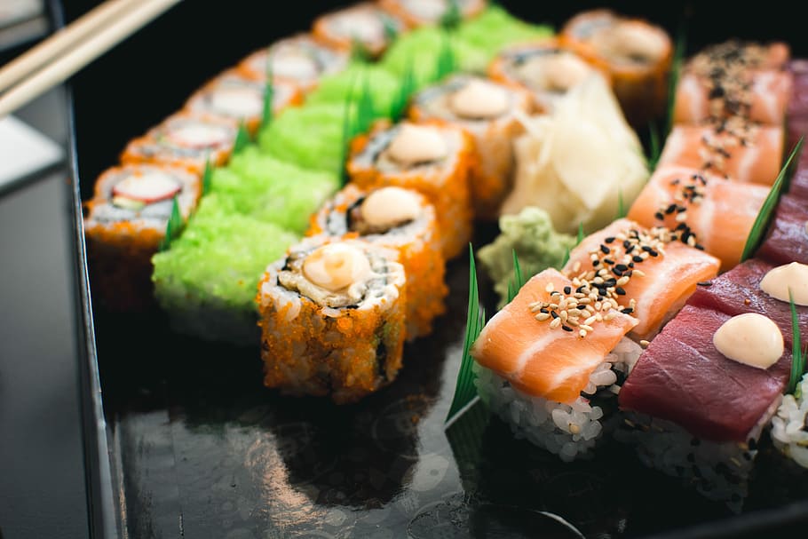 sushi, hitam, kotak, Berwarna-warni, kotak hitam, close up, ikan, jepang, Malta, nasi