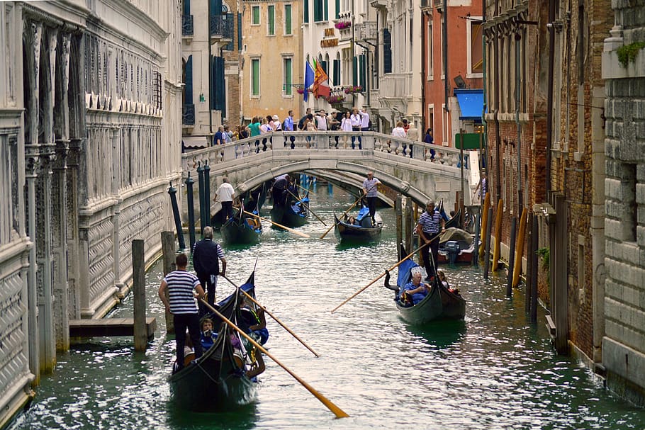 gondolas, venice, italy, europe, canal, travel, water, boat, architecture, italian