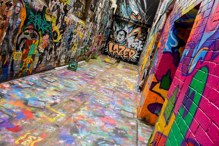 multicolored, graffiti wall art, mural, painting, wall, graffiti, public, art, paint, alley
