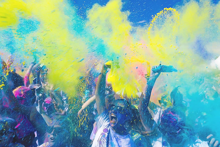 orang, kerumunan, warna, pesta, kesenangan, permainan, penuh warna, berwarna multi, holi, perayaan