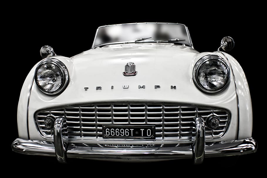 white, triumph car, black, background, auto, car, machine, vintage car, vintage machine, vehicle