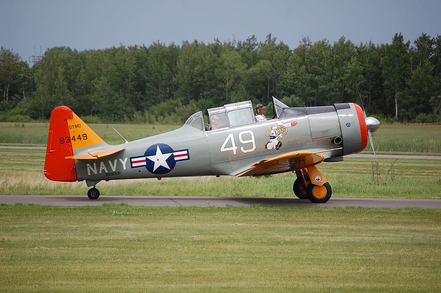 gray, orange, airplane, runway, aircraft, military, wwii fighter, navy aircraft, mode of transportation, air vehicle