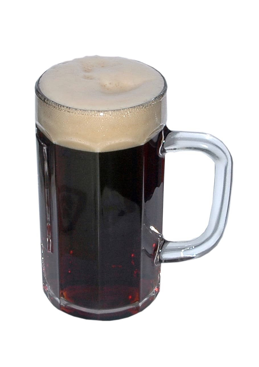 clear, glass beer mug, filled, Dark Beer, Drink, Eat, Food, beer, nutrition, feed