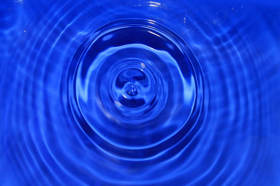 Gota De Água, Água, Onda, Molhado, Círculo, círculos de ondas, azul, concêntrico, gota, quadro completo