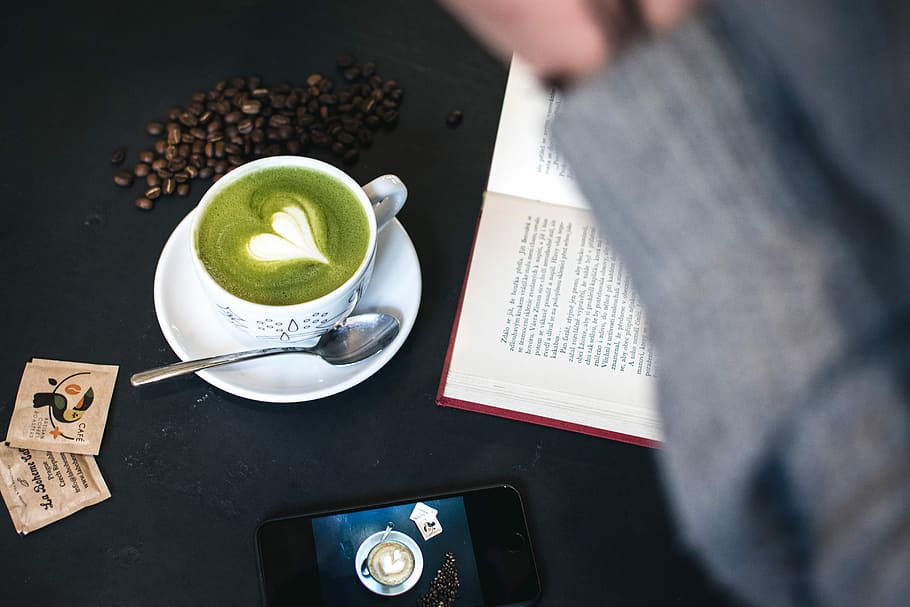 green, tea matcha latté art, Green tea, Matcha, latté art, drink, latte art, coffee - Drink, business, cup