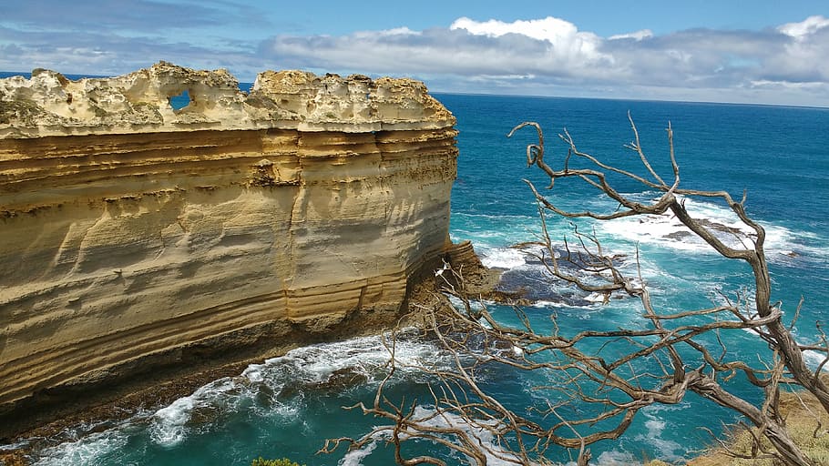 beige, rock formation, body, water, great, ocean, road australia, australia, victoria, landscape