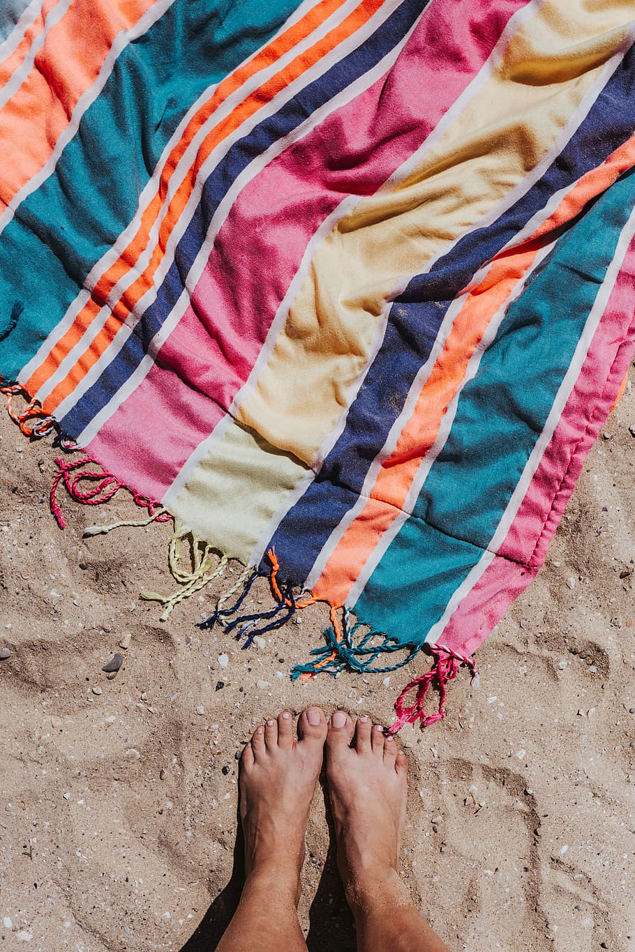 toalha de praia, areia, colorida, praia, dia, mar, verão, relaxando, diversão, ensolarado