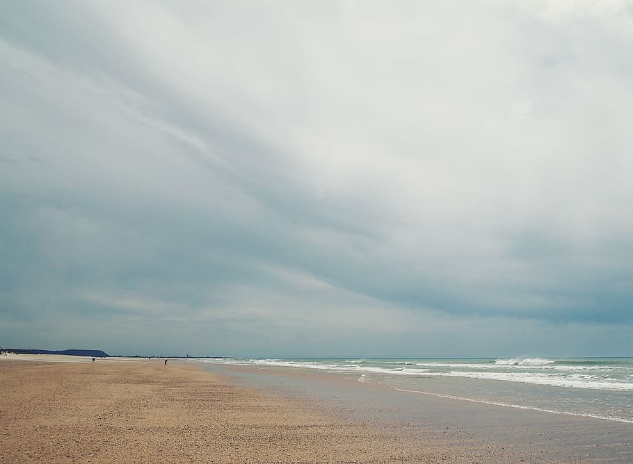 海, 青, 空, 風景, 写真, 海岸, ビーチ, 砂, 波, 曇り