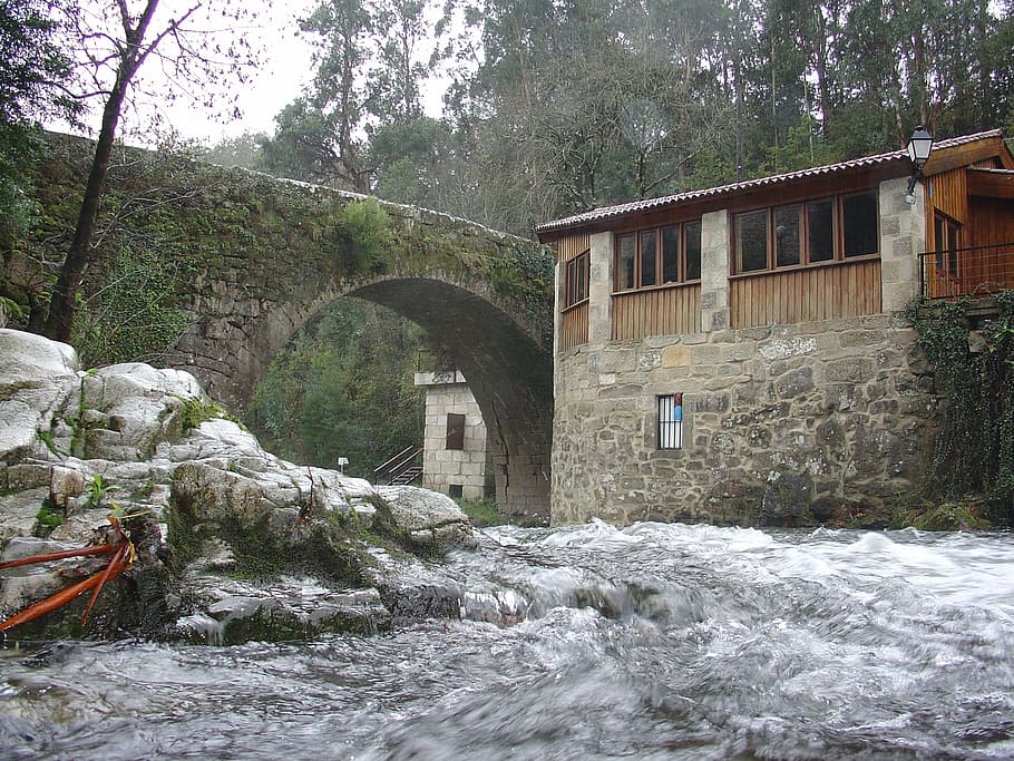 Arbo, Galicia, Spain, Medieval, Bridge, medieval bridge, water mill, construction, civil works, river