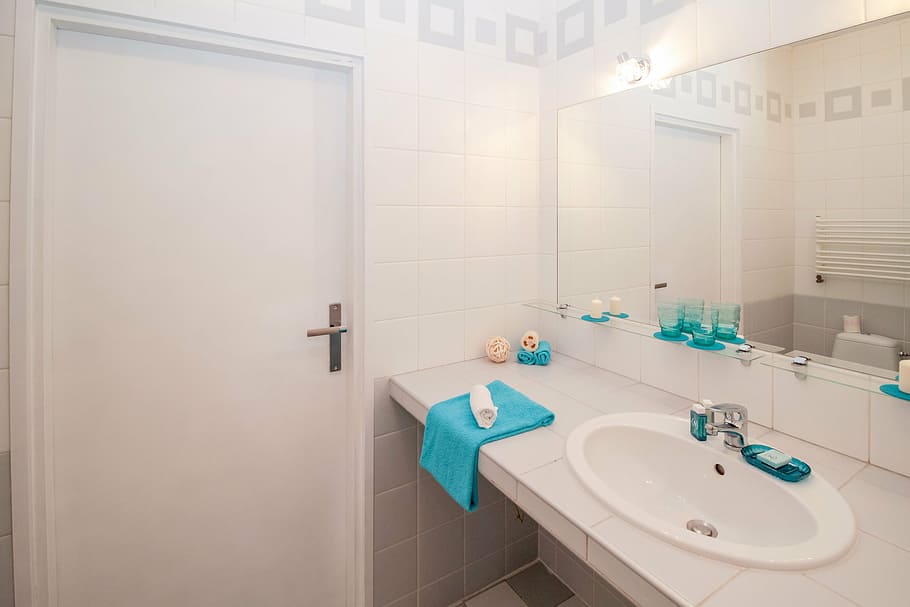 blue, towel, sink, bathroom, mirror, apartment, room, house, residential interior, interior design