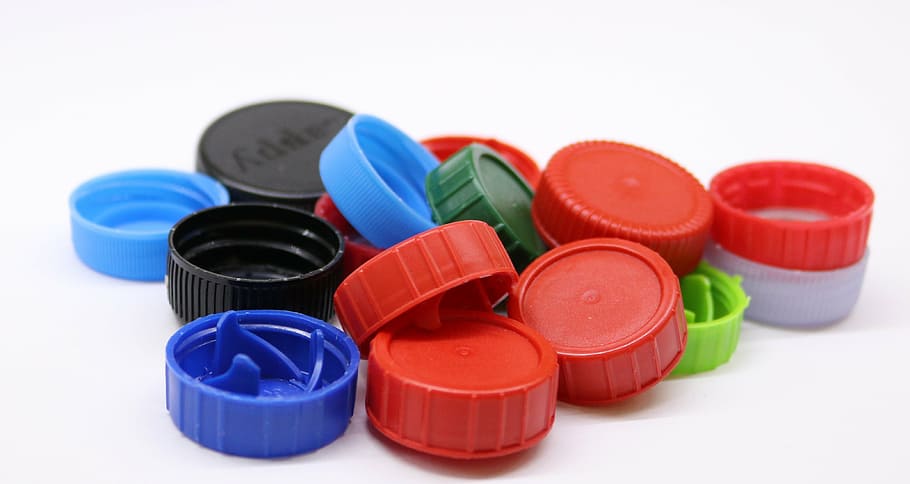 assorted-color lid lot, plastic screw caps, caps, plastic, garbage, artificial, waste, by participating in, healthcare and medicine, medicine