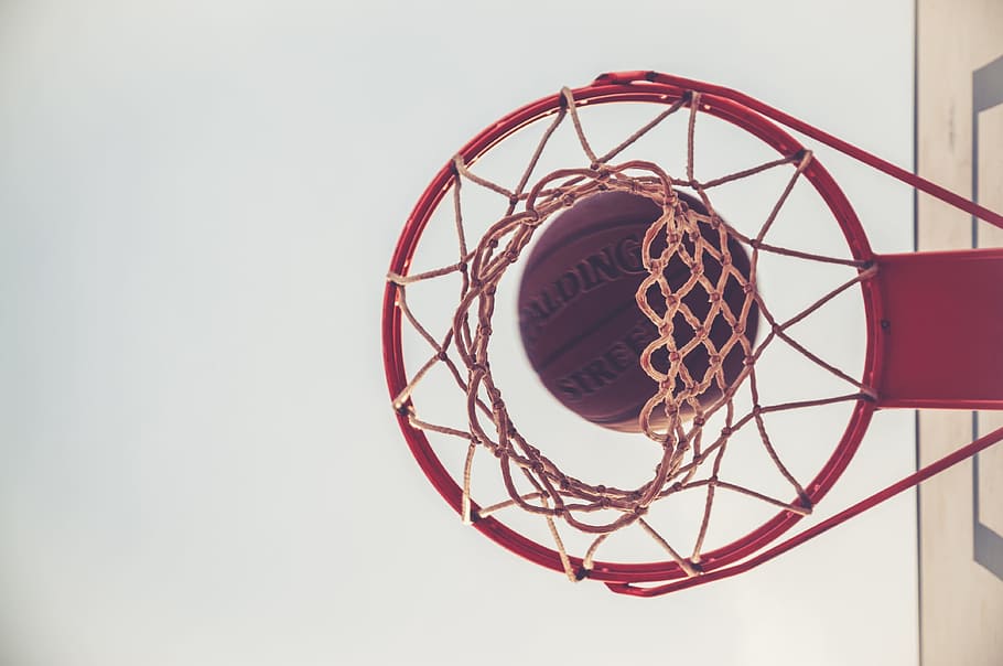 marrón, baloncesto de spalding, rojo, anillo de baloncesto, cesta, pelota, juego, equipo, baloncesto, deporte