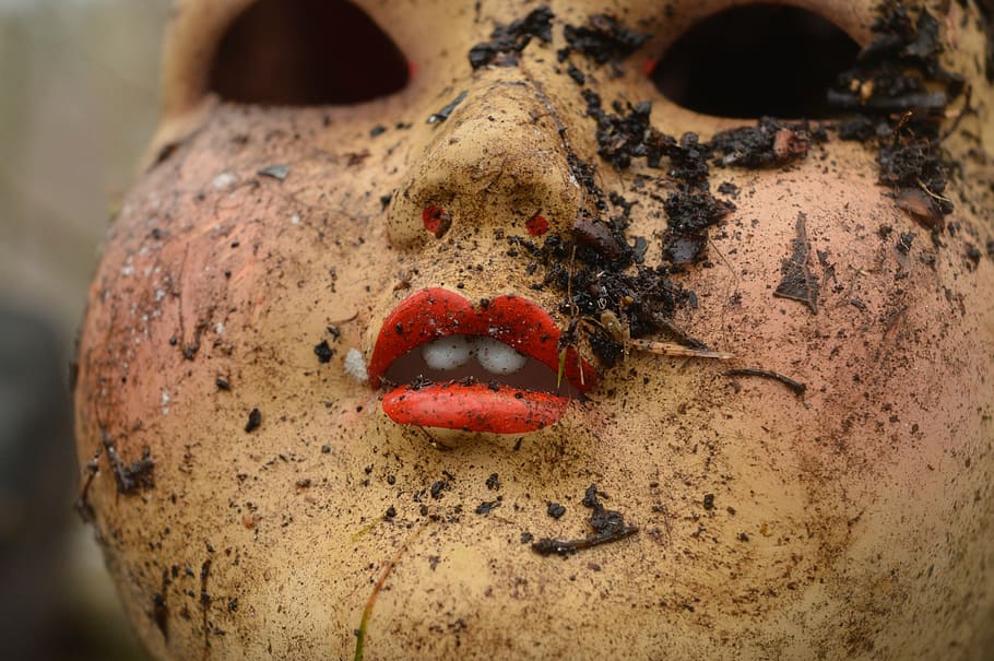 close, photography, doll, muds, old, dirty, lips, halloween, human Face, horror