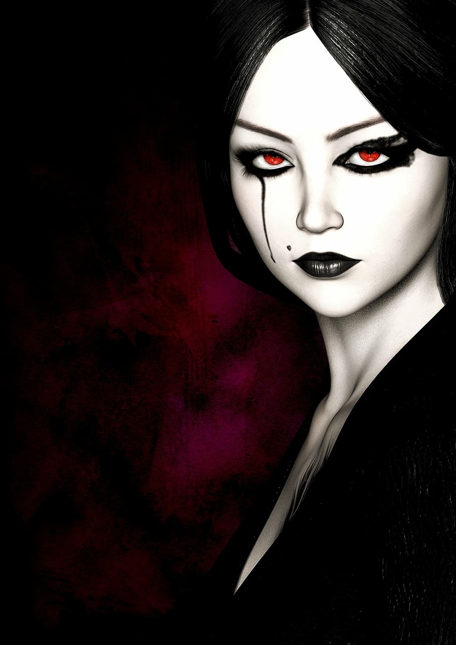 mujer, negro, camisa con cuello en v, digital, fondos de pantalla, gótico, oscuro, fantasía, misterioso, noble