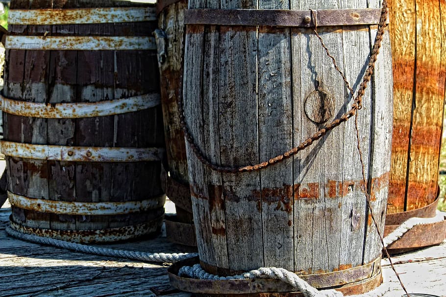 brown, wine barrel, rope, wooden, kegs, ancient, barrel, heritage, wood, old